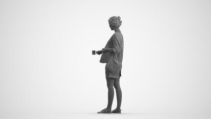 realistic 3D woman casual standing, scanned archviz people for Blender and 3ds Max, wireframe front view