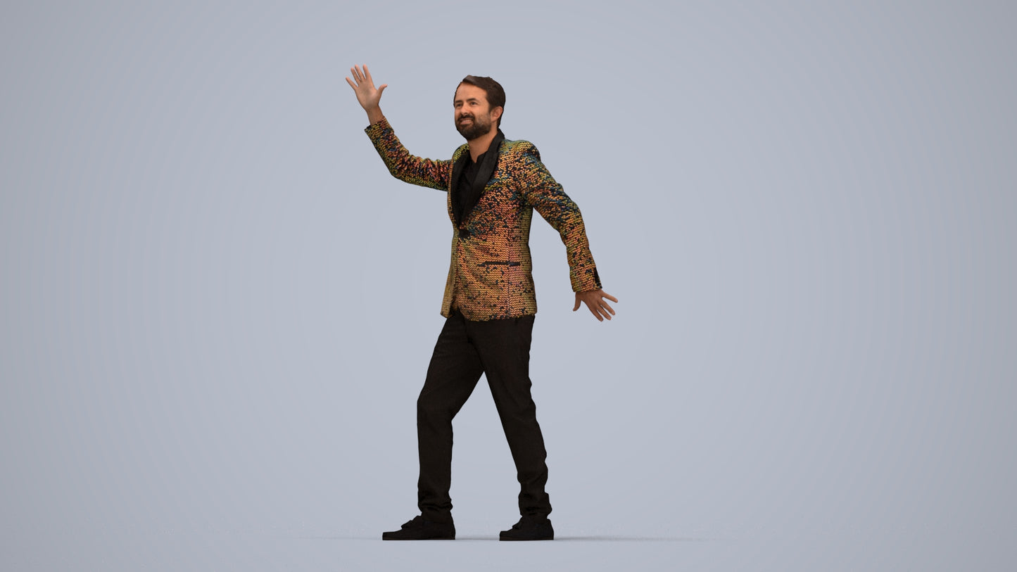 realistic 3D human man formal dancing, archviz people FBX OBJ for Blender, top-down view render