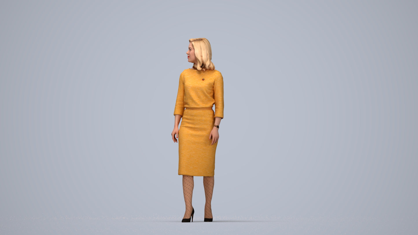 realistic 3D woman business standing, scanned archviz people for Blender and 3ds Max, top-down view render