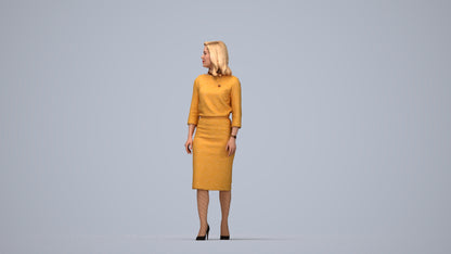realistic 3D woman business standing, scanned archviz people for Blender and 3ds Max, top-down view render