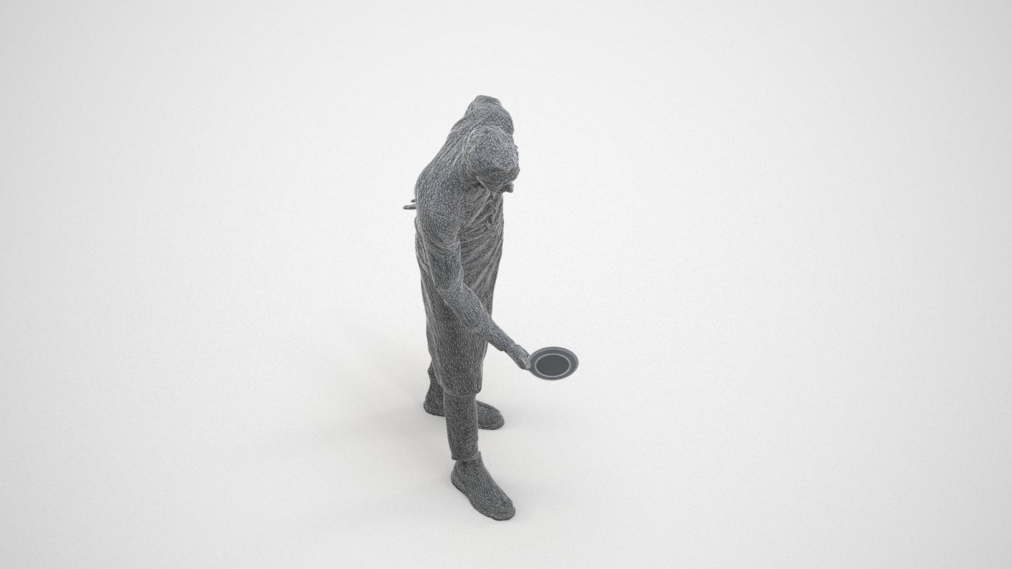 3D people model man hospitality, scanned human for 3ds Max rendering, wireframe three-quarter view