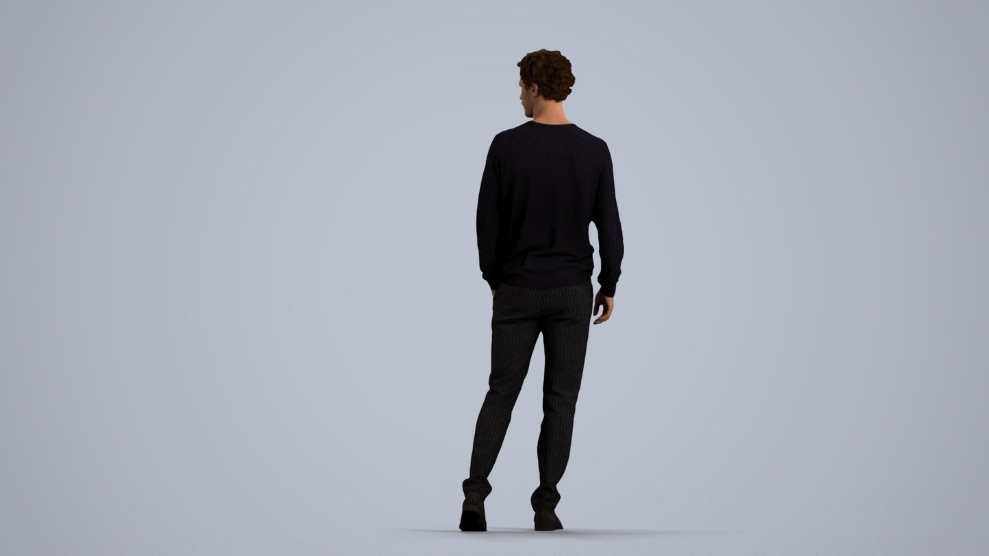 realistic 3D human man casual walking, archviz people FBX OBJ for Blender, front view render