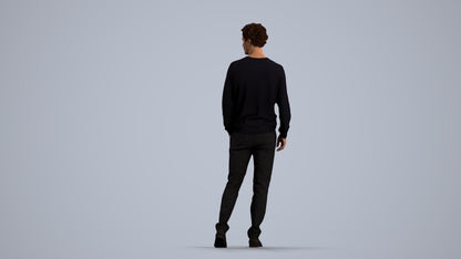 realistic 3D human man casual walking, archviz people FBX OBJ for Blender, front view render