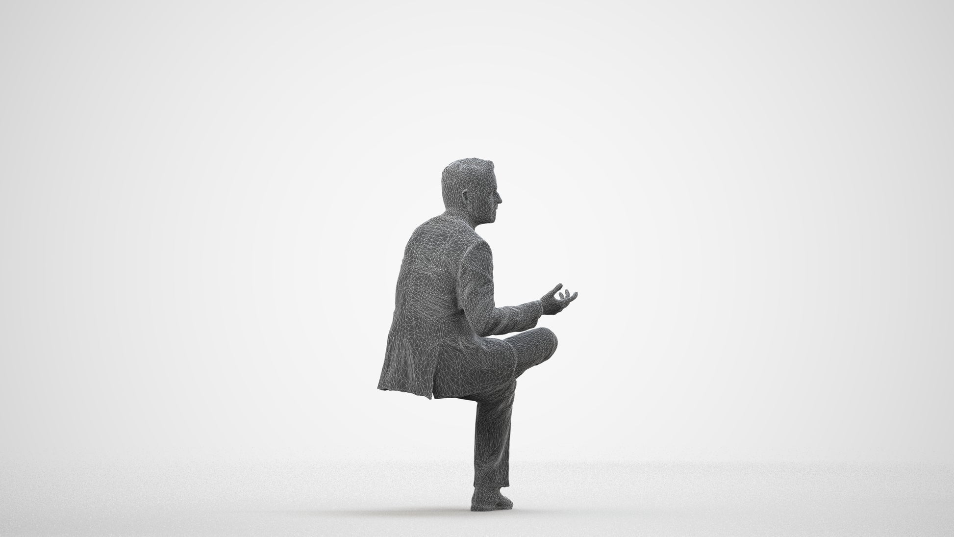 3D people model man business, scanned human for 3ds Max rendering, wireframe side view