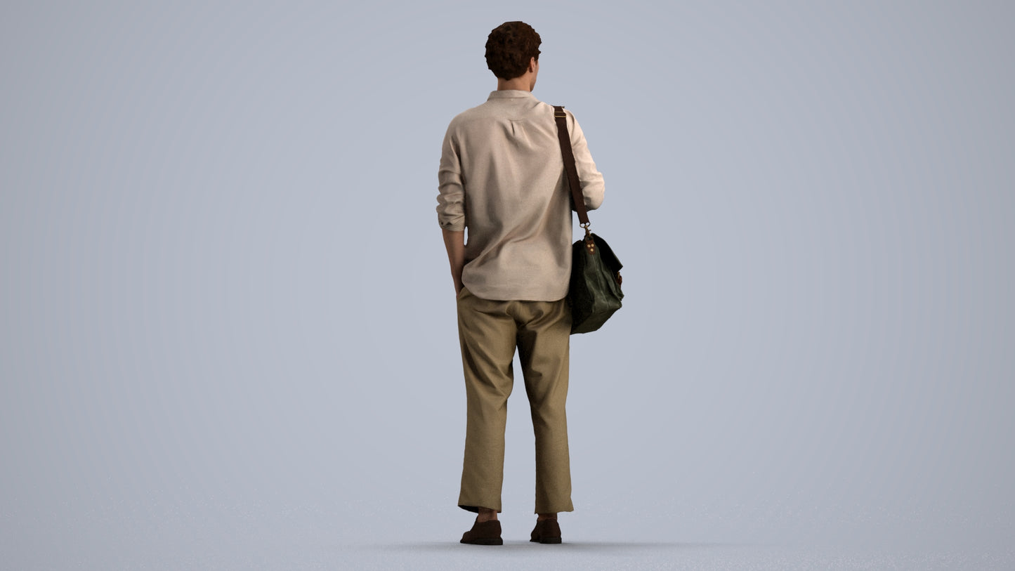 scanned 3D man casual standing, photogrammetry people for Enscape and V-Ray, front view render