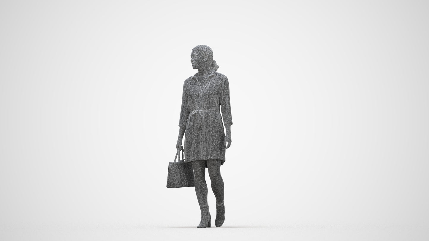 realistic 3D people woman casual standing, render-ready for V-Ray and Corona, FBX OBJ, wireframe back view