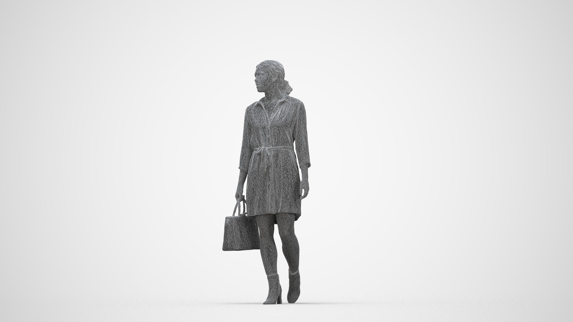 realistic 3D people woman casual standing, render-ready for V-Ray and Corona, FBX OBJ, wireframe back view