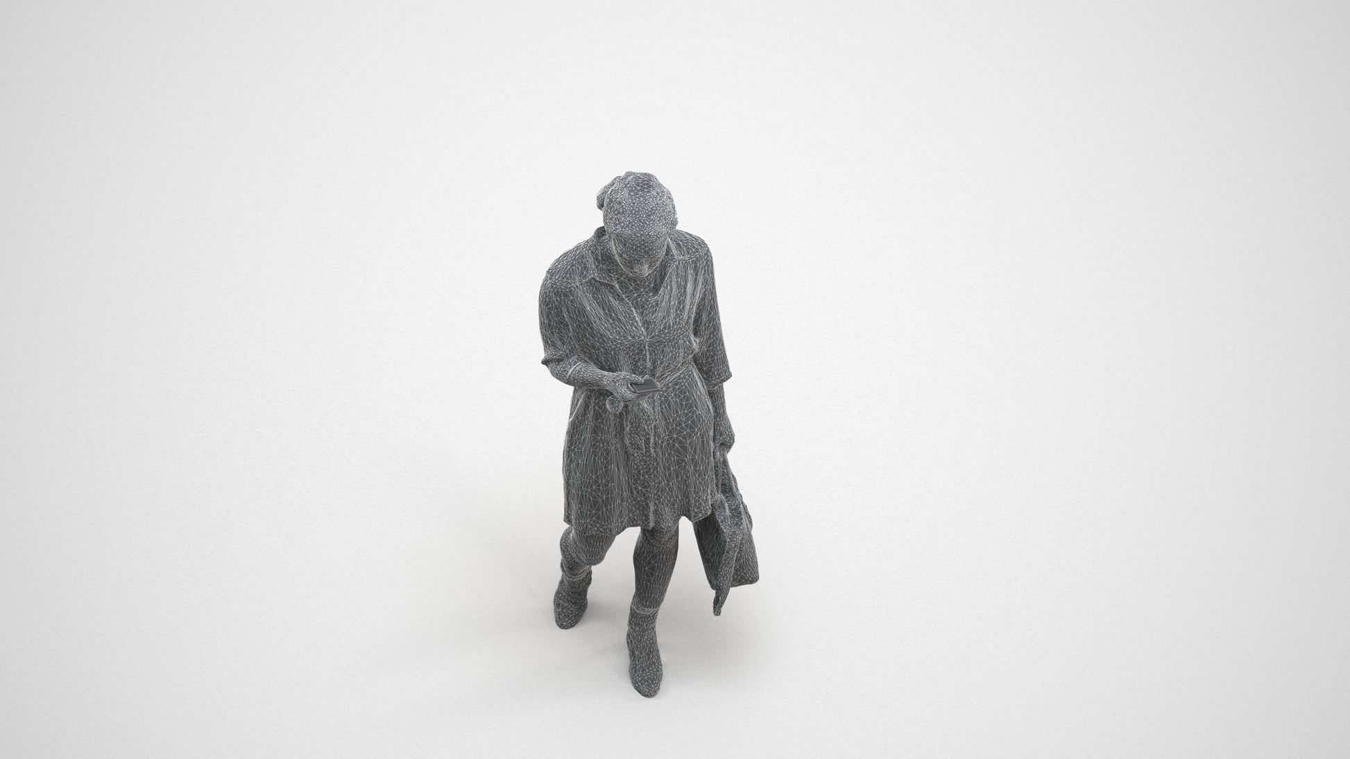 realistic 3D woman casual walking, scanned archviz people for Blender and 3ds Max, wireframe three-quarter view