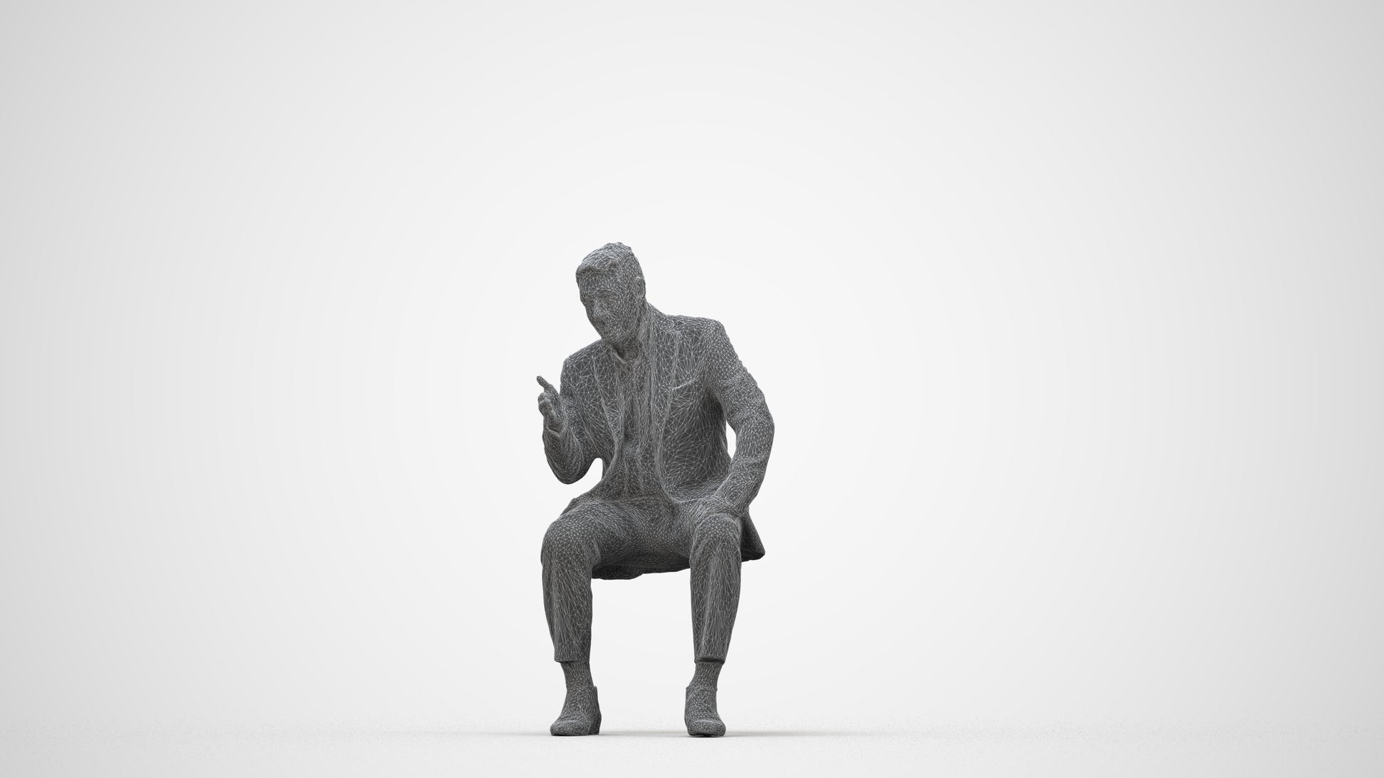 3D scanned senior man business, photorealistic archviz people for Enscape and SketchUp, wireframe back view