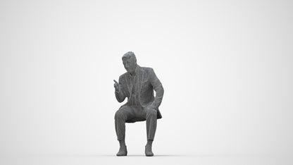 3D scanned senior man business, photorealistic archviz people for Enscape and SketchUp, wireframe back view