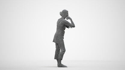 photogrammetry 3D senior woman casual standing, realistic human model archviz FBX, wireframe side view