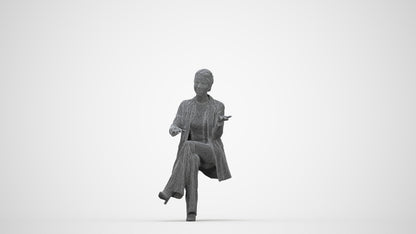3D scanned woman sitting business, photorealistic archviz people for Enscape and SketchUp, wireframe back view