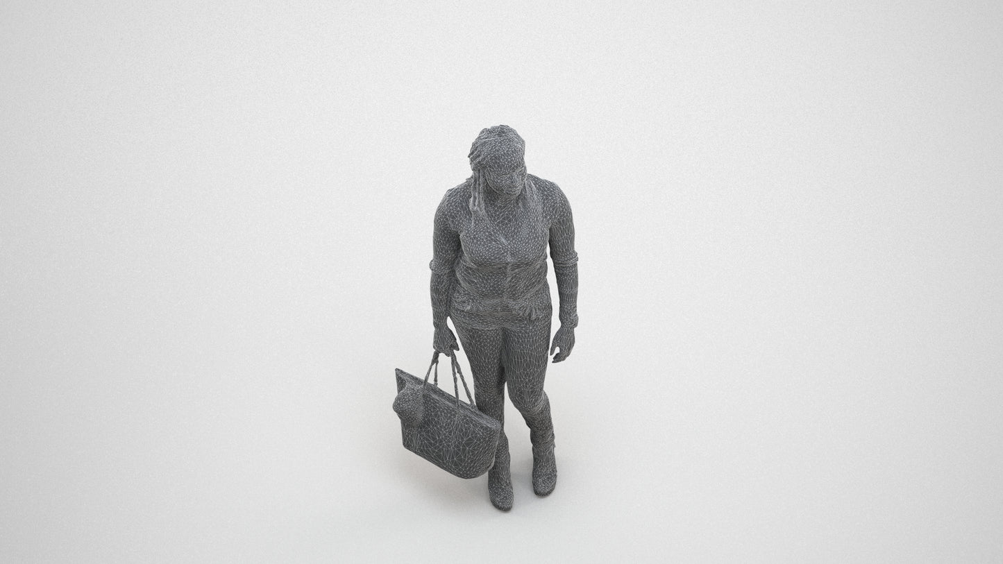 realistic 3D people woman casual standing, render-ready for V-Ray and Corona, FBX OBJ, wireframe three-quarter view