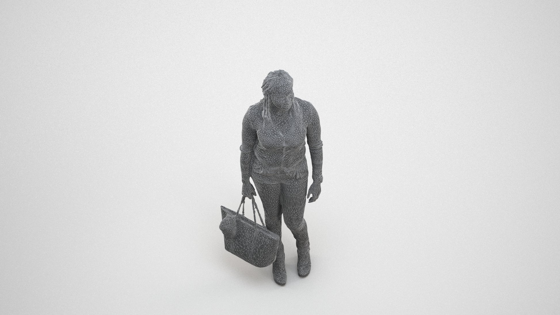 realistic 3D people woman casual standing, render-ready for V-Ray and Corona, FBX OBJ, wireframe three-quarter view