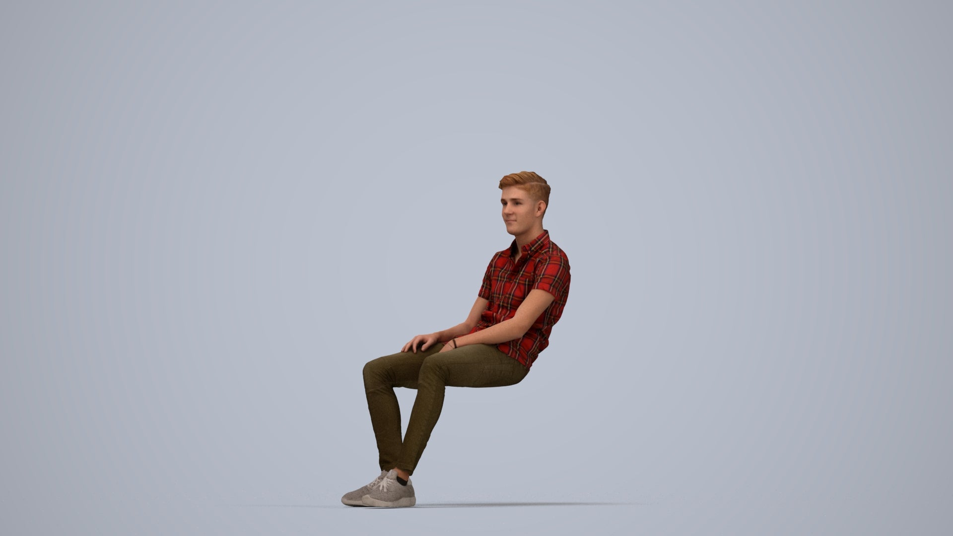 3D scanned man sitting casual, photorealistic archviz people for Enscape and SketchUp, top-down view render