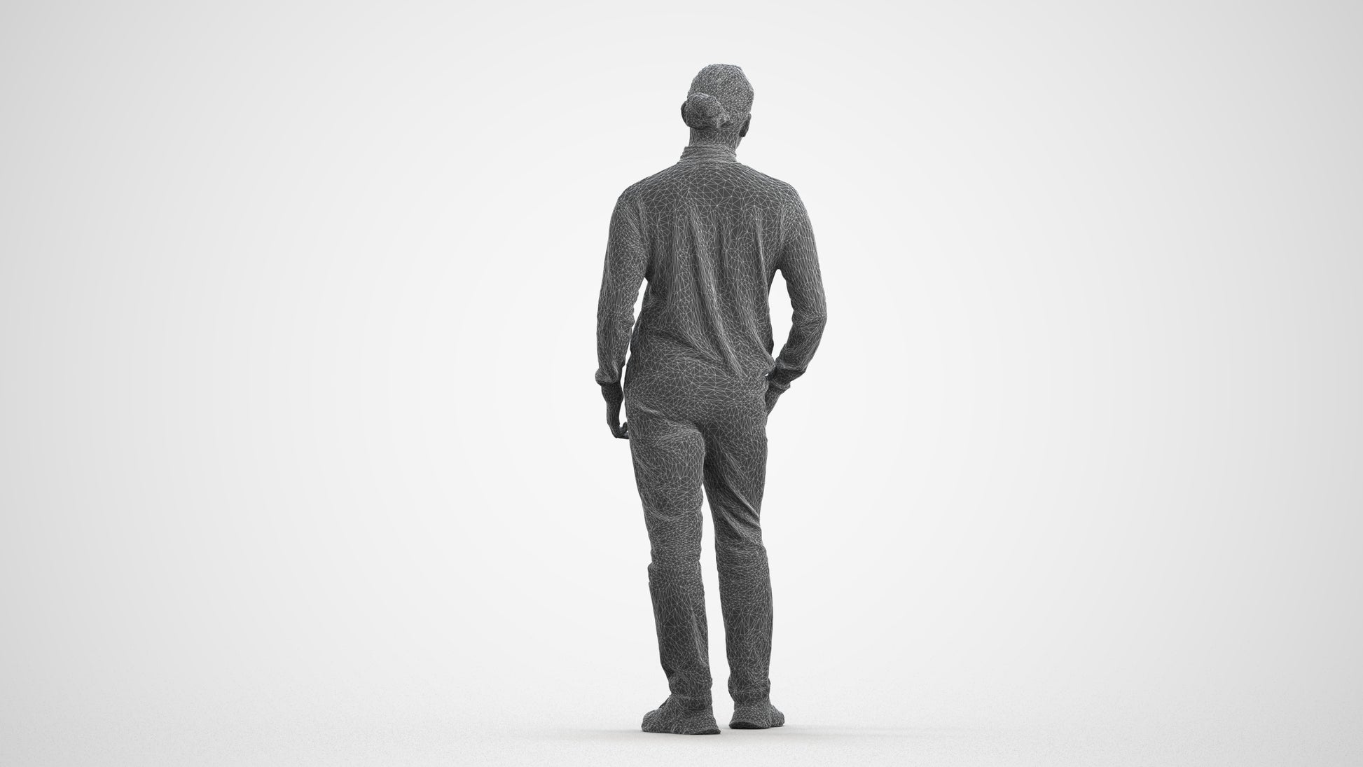 3D scanned man standing casual, photorealistic archviz people for Enscape and SketchUp, wireframe front view