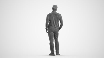3D scanned man standing casual, photorealistic archviz people for Enscape and SketchUp, wireframe front view