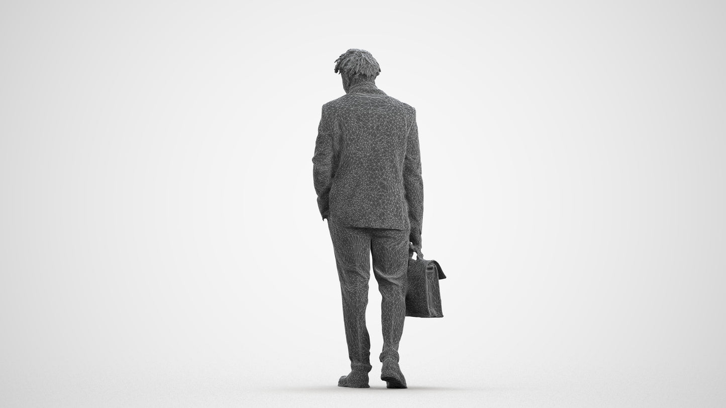 photogrammetry 3D man business walking, realistic human model archviz FBX, wireframe front view