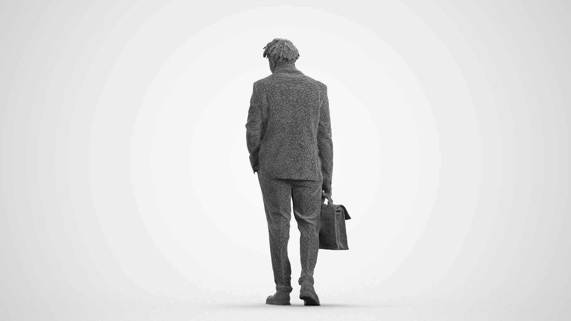 photogrammetry 3D man business walking, realistic human model archviz FBX, wireframe front view