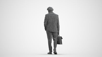photogrammetry 3D man business walking, realistic human model archviz FBX, wireframe front view