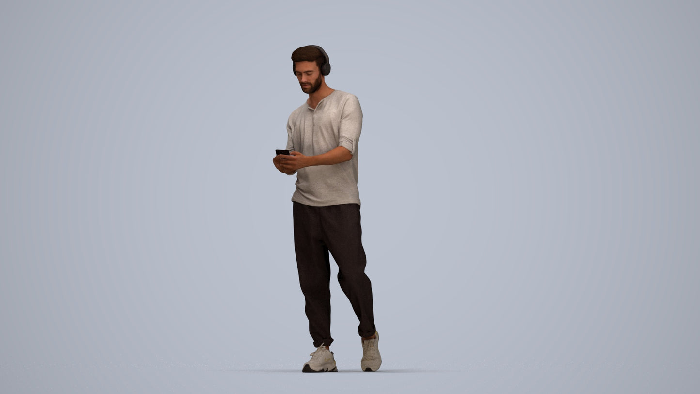 3D scanned man standing casual, photorealistic archviz people for Enscape and SketchUp, top-down view render
