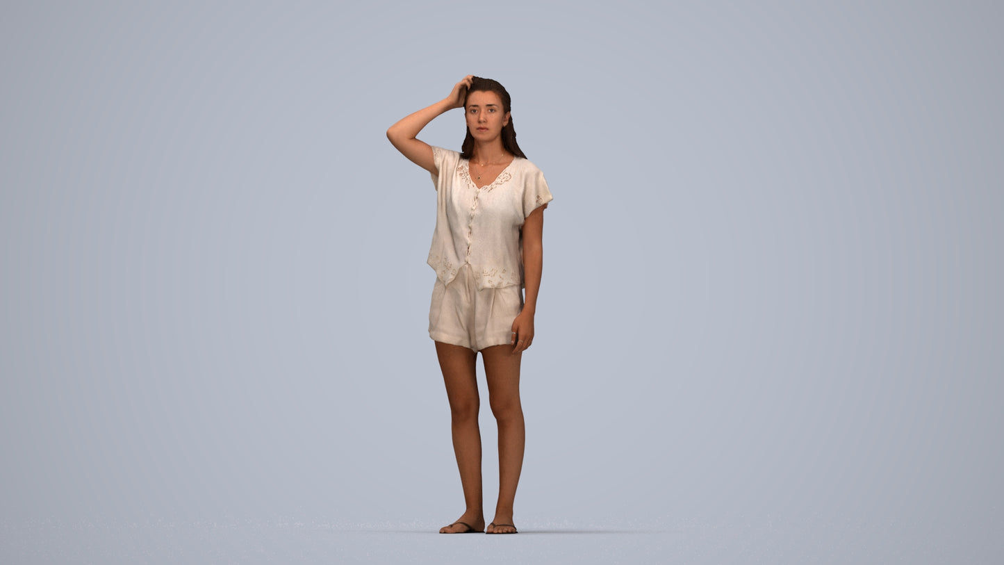photogrammetry 3D woman casual standing, realistic human model archviz FBX, top-down view render
