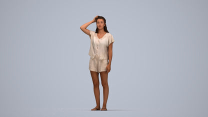 photogrammetry 3D woman casual standing, realistic human model archviz FBX, top-down view render