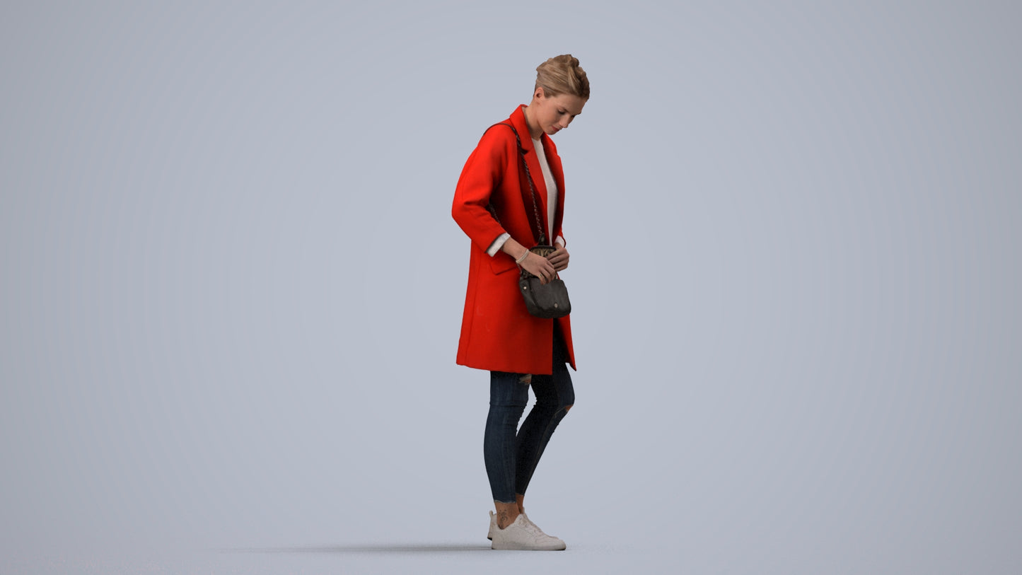 3D people model woman casual standing, scanned human for 3ds Max rendering, side view render