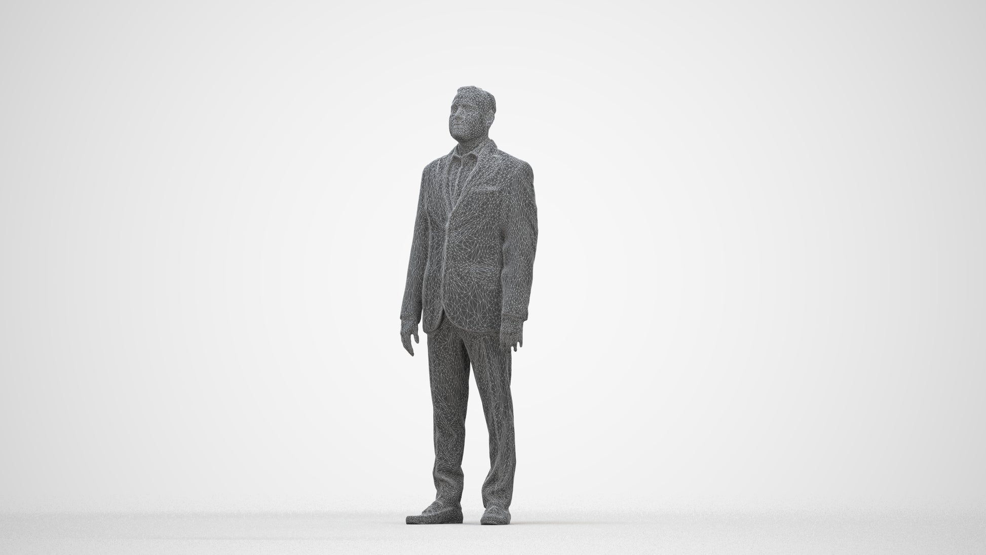 scanned 3D man formal standing, photogrammetry people for Enscape and V-Ray, wireframe back view