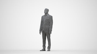 scanned 3D man formal standing, photogrammetry people for Enscape and V-Ray, wireframe back view