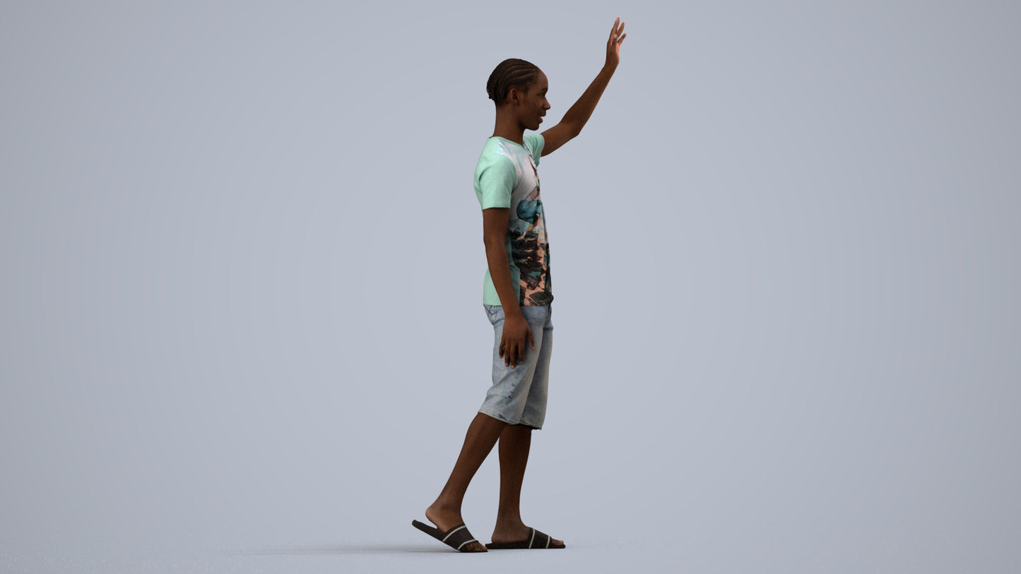 realistic 3D human boy casual kids, archviz people FBX OBJ for Blender, side view render