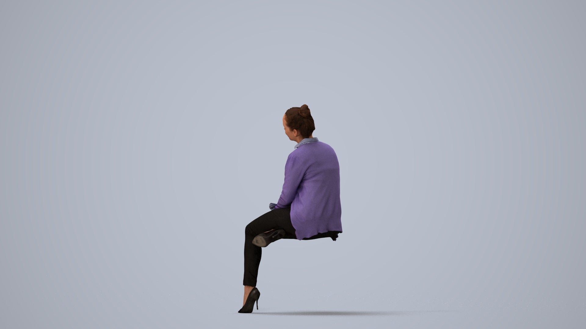 realistic 3D people woman business sitting, render-ready for V-Ray and Corona, FBX OBJ, three-quarter view render