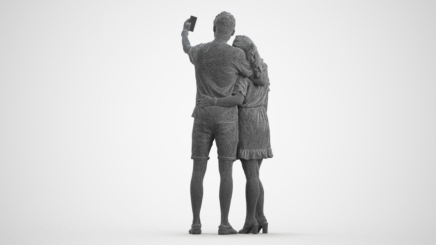 3D scanned woman couple casual, photorealistic archviz people for Enscape and SketchUp, wireframe front view