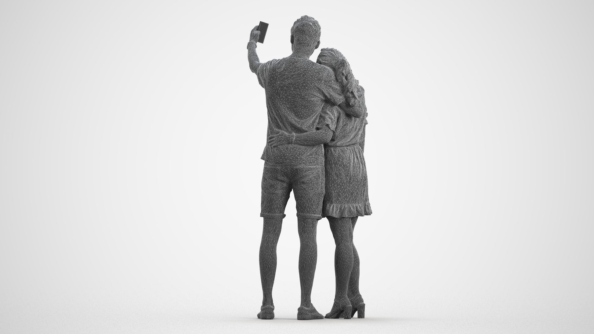3D scanned woman couple casual, photorealistic archviz people for Enscape and SketchUp, wireframe front view