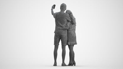 3D scanned woman couple casual, photorealistic archviz people for Enscape and SketchUp, wireframe front view