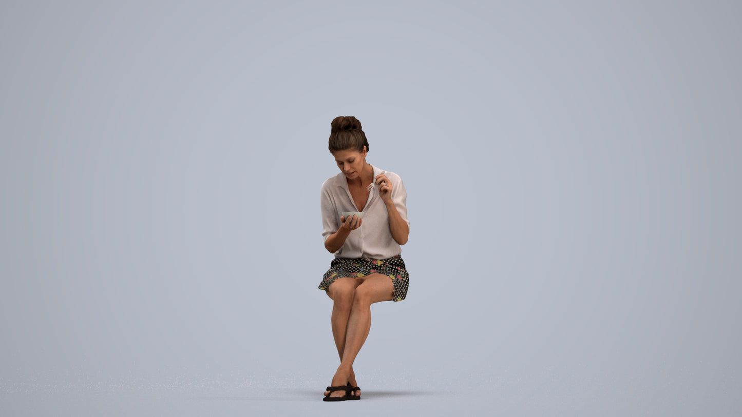 3D people model woman casual sitting, scanned human for 3ds Max rendering, standing pose render