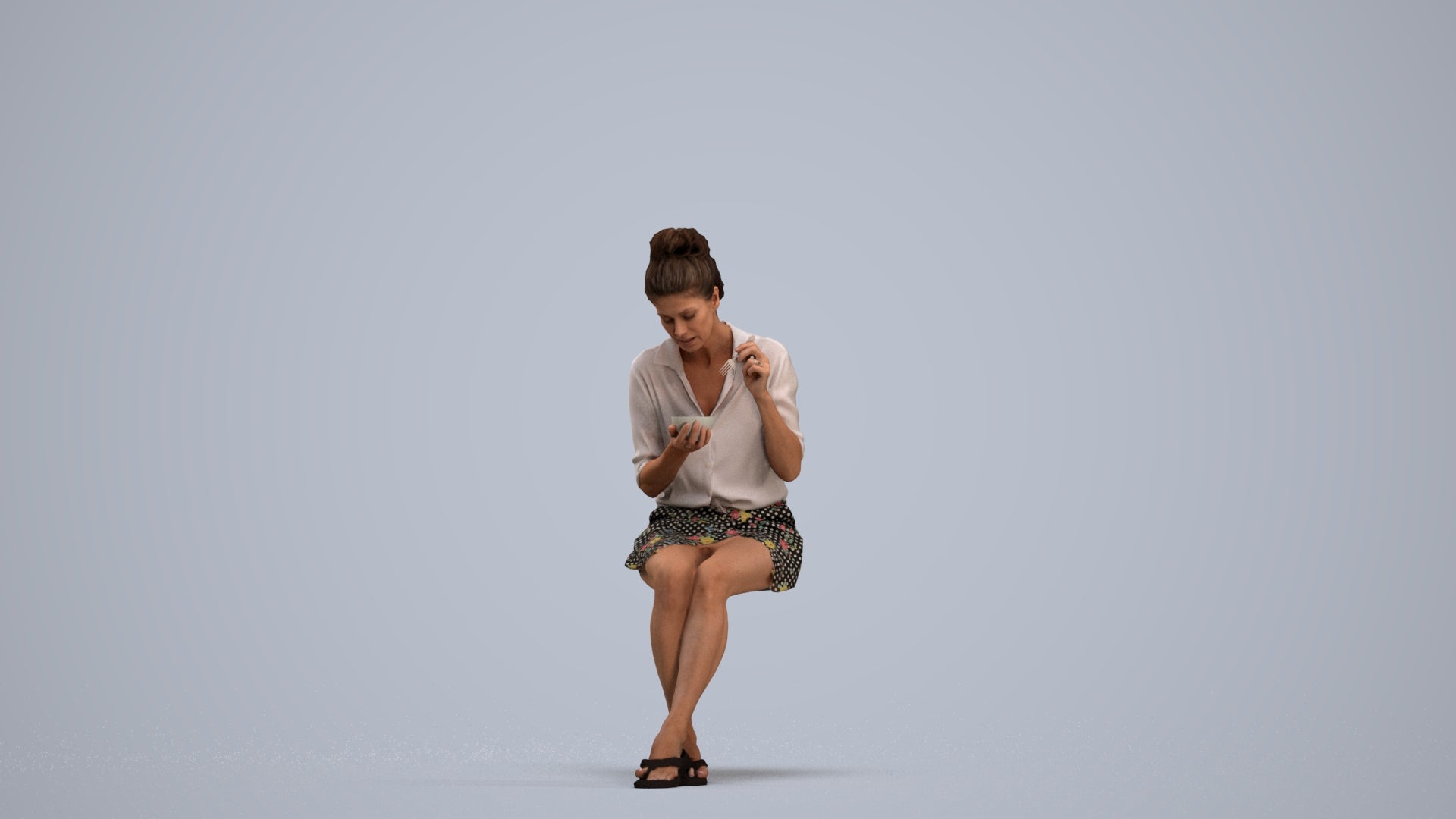 3D people model woman casual sitting, scanned human for 3ds Max rendering, standing pose render
