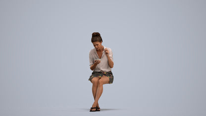 3D people model woman casual sitting, scanned human for 3ds Max rendering, standing pose render