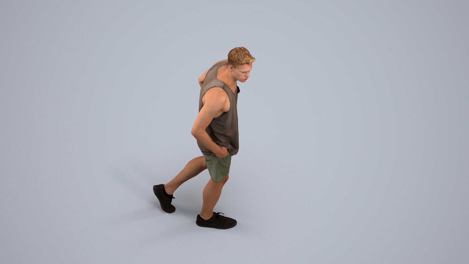 3D human model woman casual walking, photogrammetry scanned person for archviz, back view render