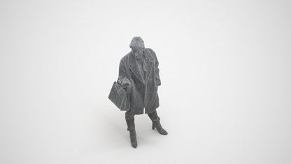 photogrammetry 3D woman business standing, realistic human model archviz FBX, wireframe three-quarter view