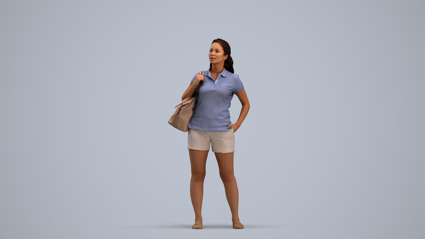 scanned 3D woman casual standing, photogrammetry people for Enscape and V-Ray, standing pose render