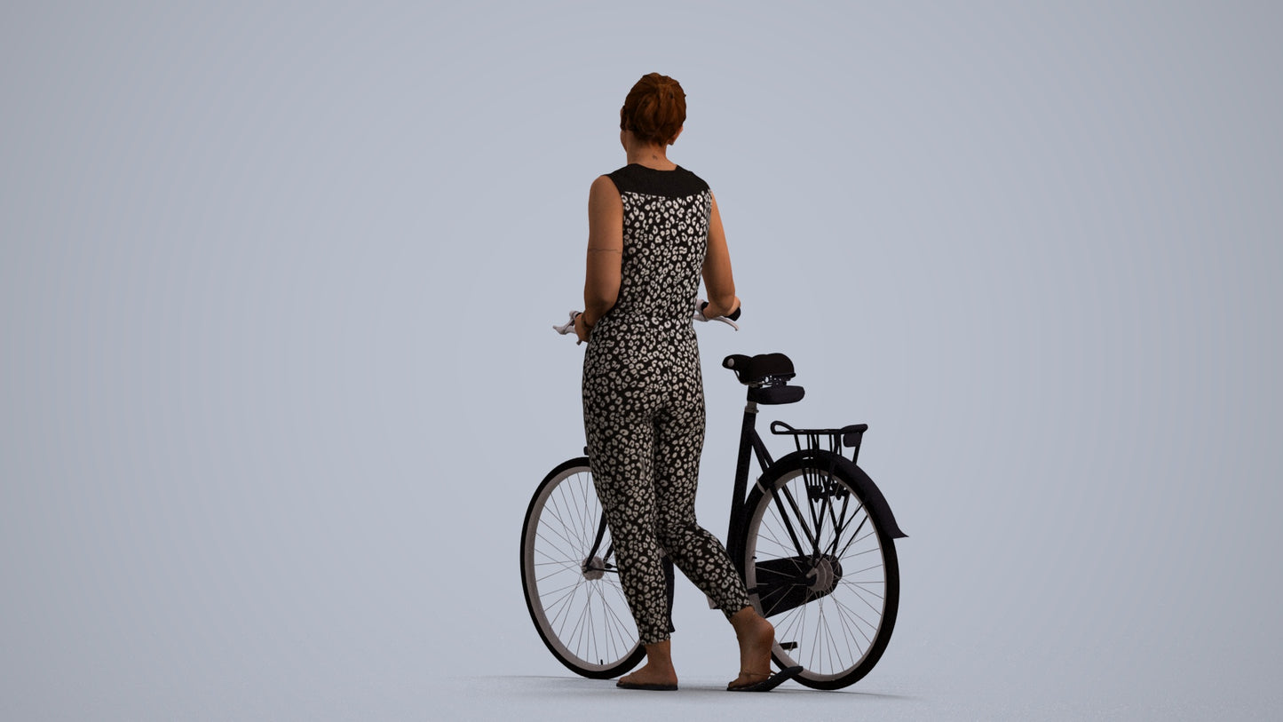 3D people model woman casual cycling, scanned human for 3ds Max rendering, front view render