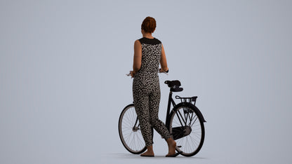 3D people model woman casual cycling, scanned human for 3ds Max rendering, front view render