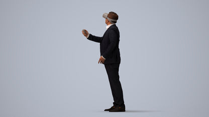 realistic 3D human man business standing, archviz people FBX OBJ for Blender, three-quarter view render