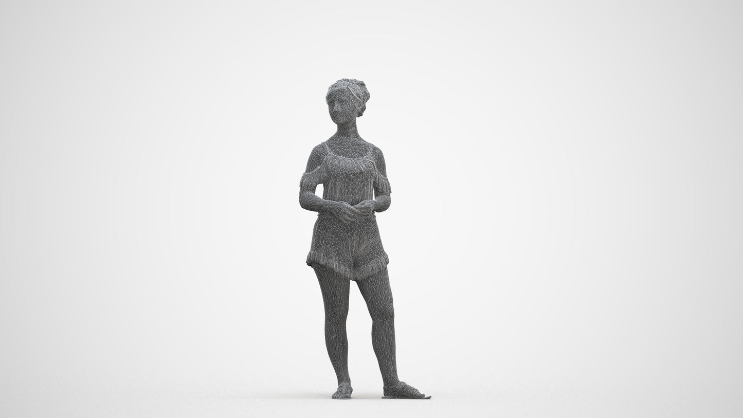 3D scanned girl kids casual, photorealistic archviz people for Enscape and SketchUp, three-quarter front view render