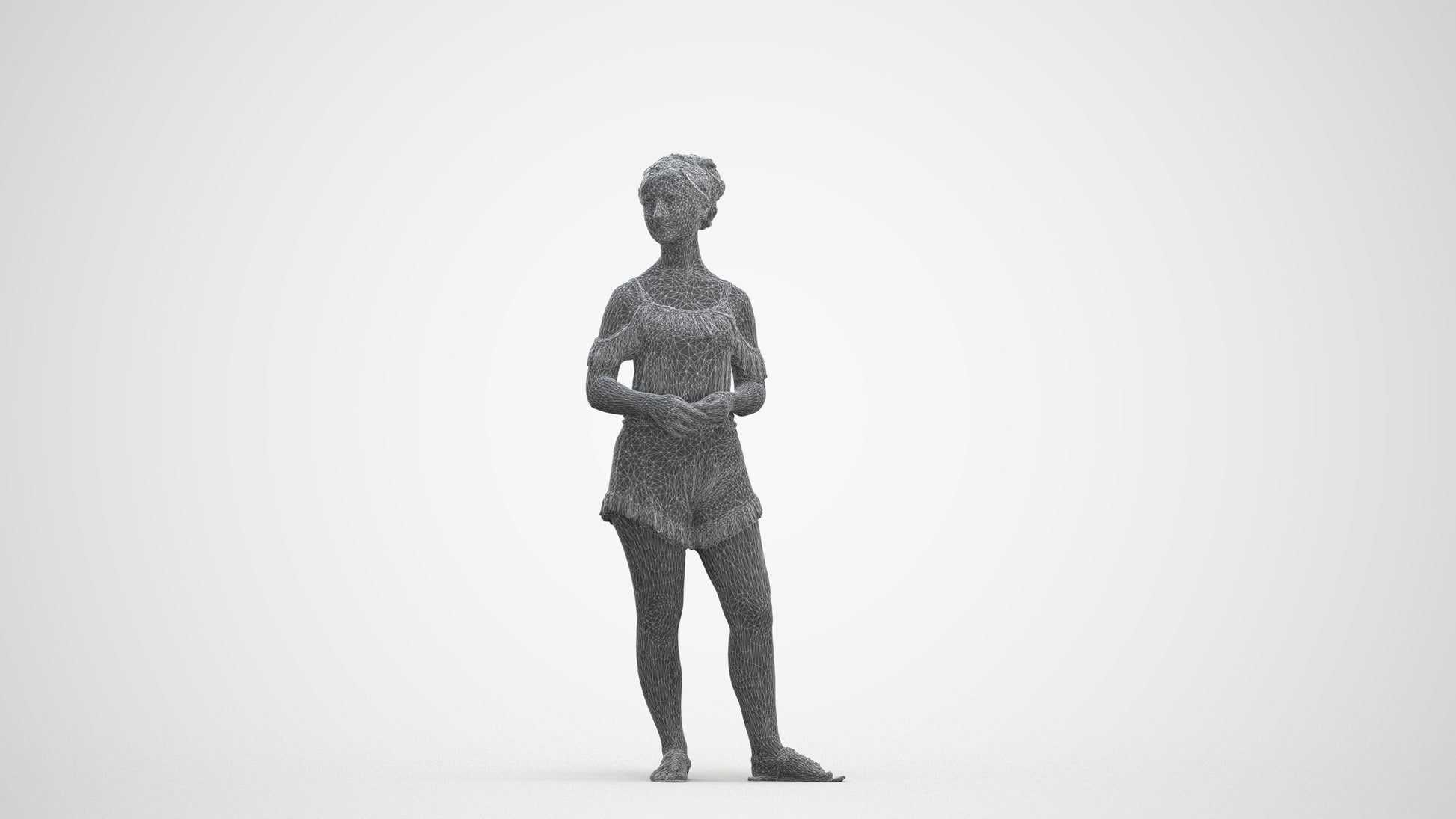 3D scanned girl kids casual, photorealistic archviz people for Enscape and SketchUp, three-quarter front view render