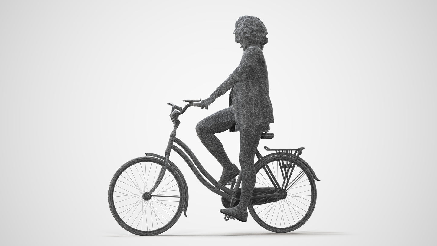 3D scanned woman cycling business, photorealistic archviz people for Enscape and SketchUp, square thumbnail