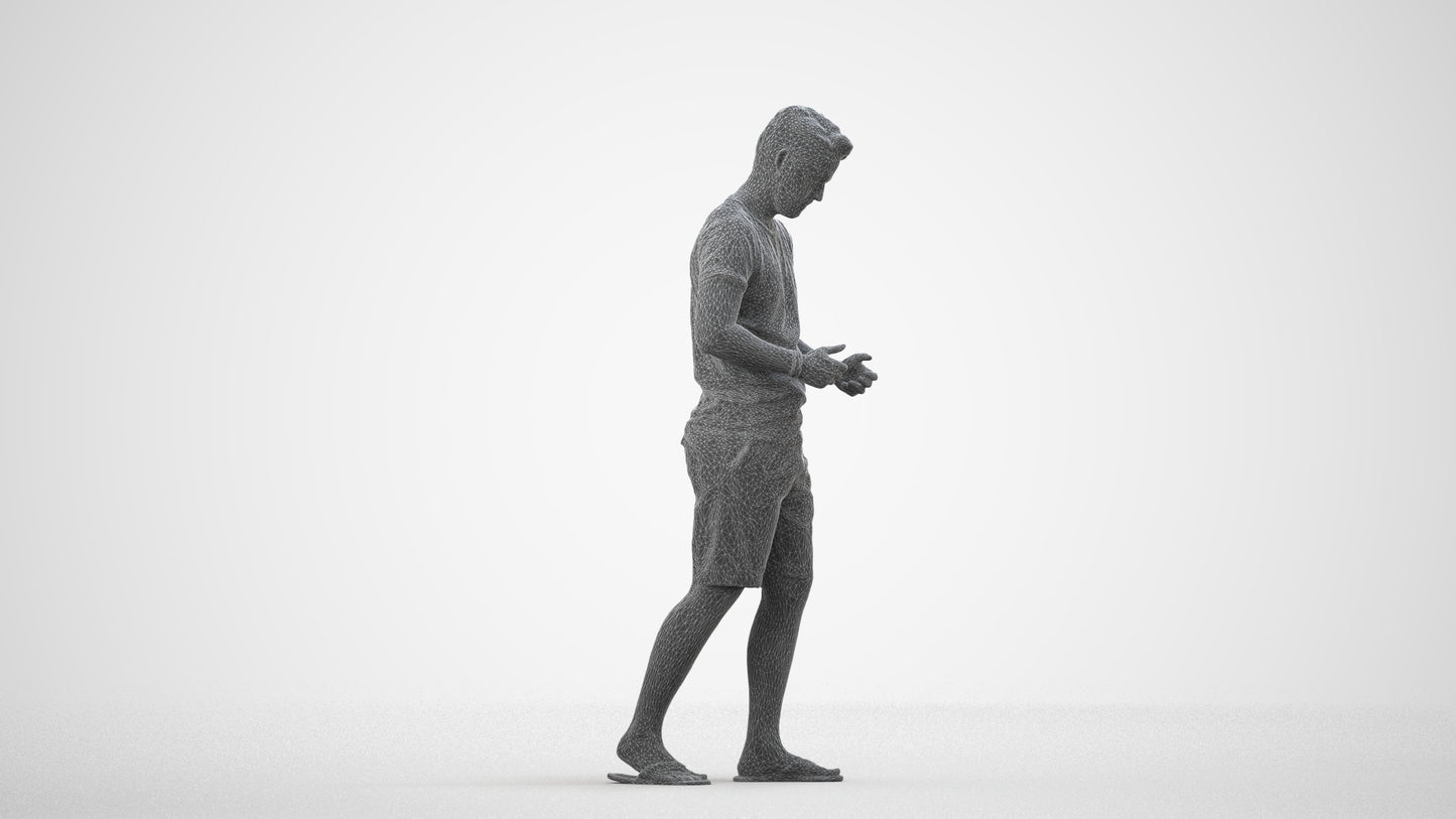 realistic 3D people man walking, render-ready for V-Ray and Corona, FBX OBJ, wireframe side view