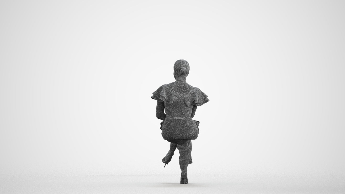 scanned 3D woman business sitting, photogrammetry people for Enscape and V-Ray, wireframe front view