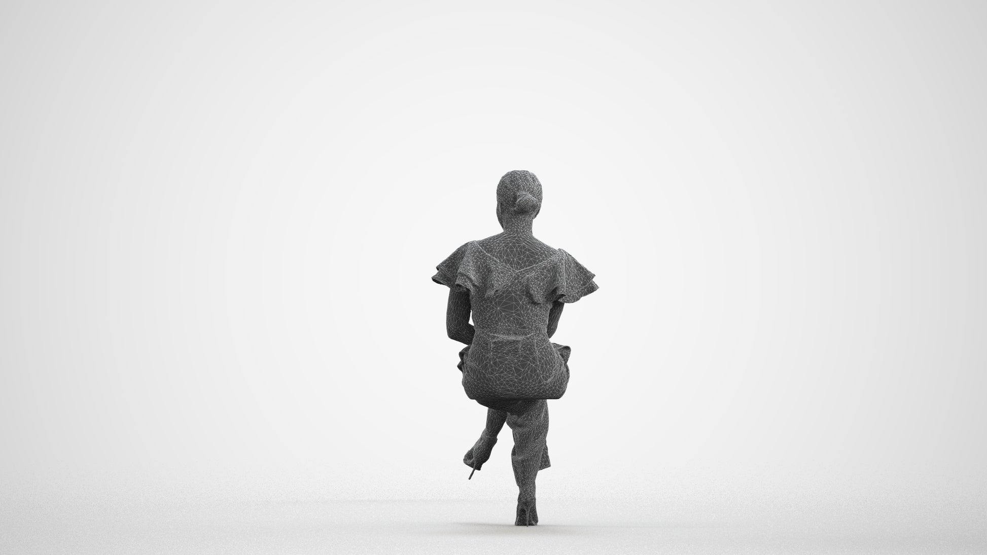 scanned 3D woman business sitting, photogrammetry people for Enscape and V-Ray, wireframe front view